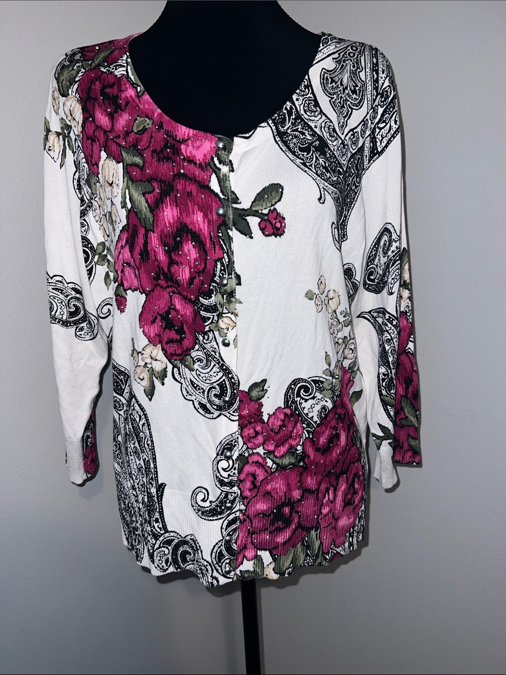 White House Black Market White Floral Paisley Cardigan